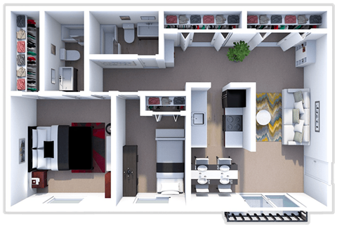 Floor plan for 2 beds, 2 baths, 1040 sqft
